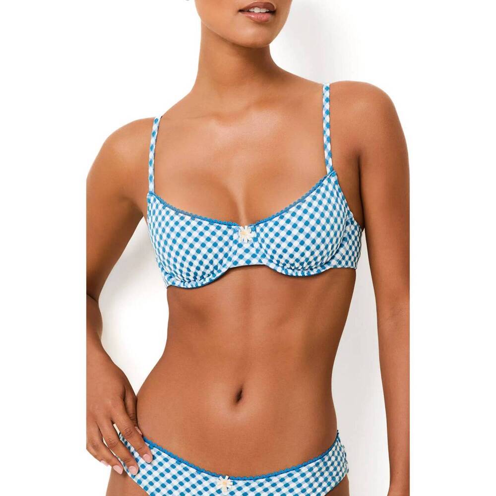 NEW SOLID & STRIPED the daphne bikini top in cosmic blue gingham